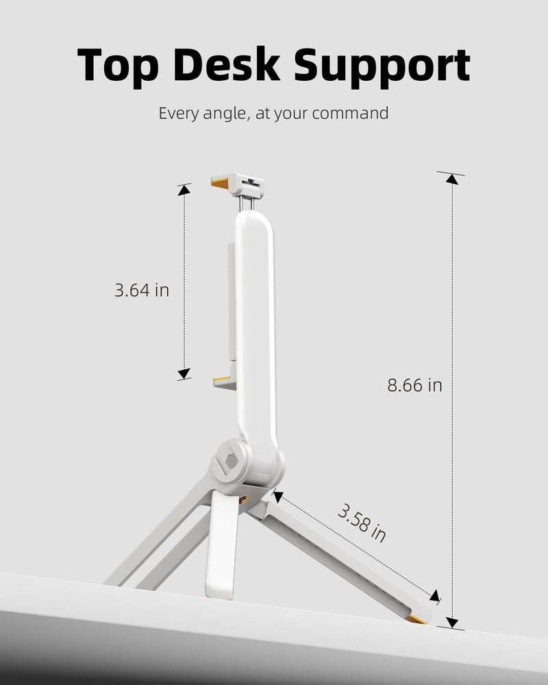 TODI Phone Tripod, Foldable Mini Desk Stand with 360° Phone Holder & Cold Shoe (Beige White) - Image 3